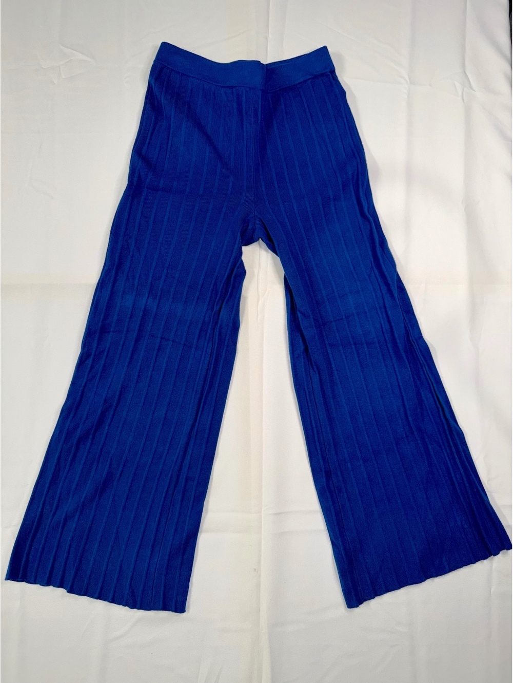 House of Harlow 1960 Blue Wide-Leg Ribbed Knit Pants, Size M